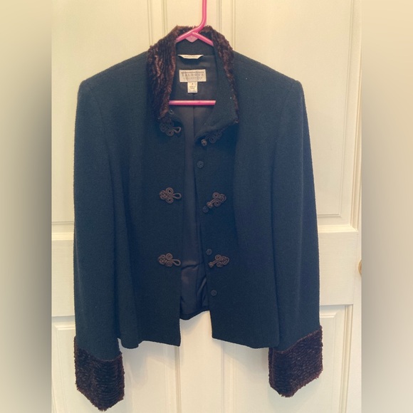 Talbots Collection black jacket with brown collar and cuffs - Picture 1 of 2